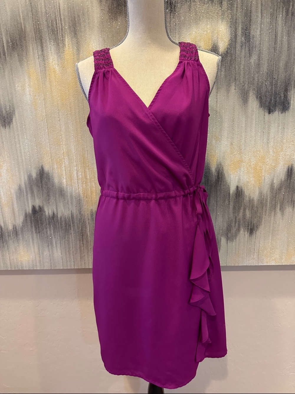 Banana Republic Factory Sleeveless Wrap Mini Dress in Magenta